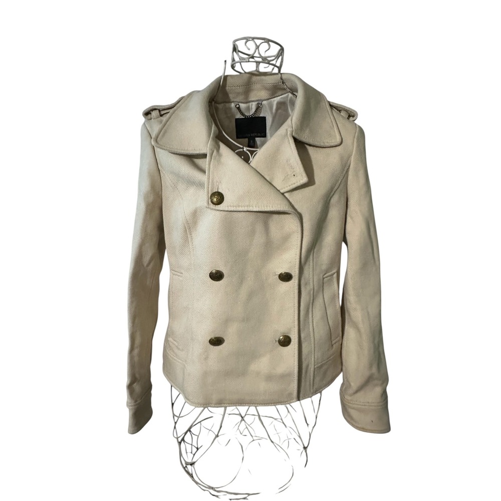 NWT Banana Republic Womens Cream Cotton Double Breasted Pea Coat Jacket Small